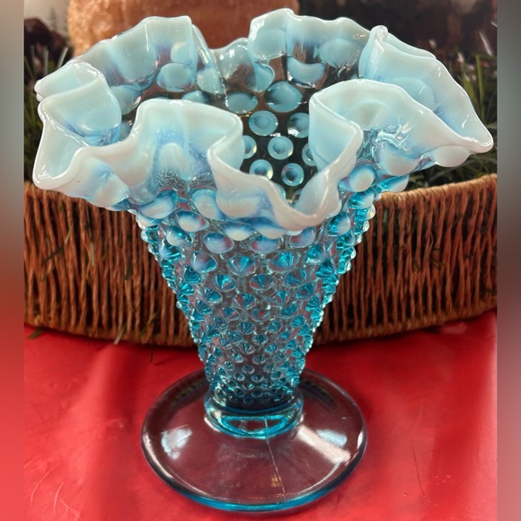 Fenton Other - Vintage Fenton Blue Opalescent Hobnail Glass Vase